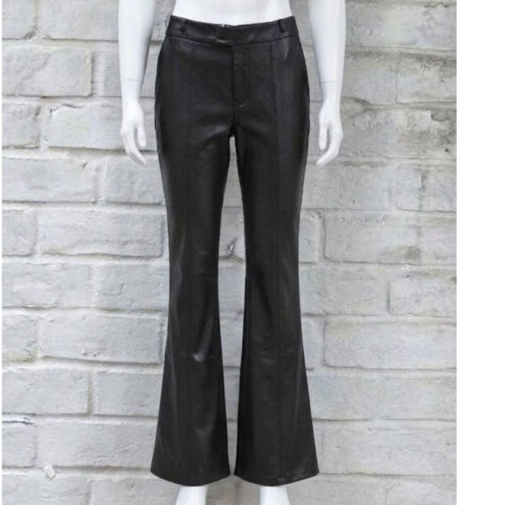 7 For All Mankind Black Faux Leather Pintuck Flare Pants Size S